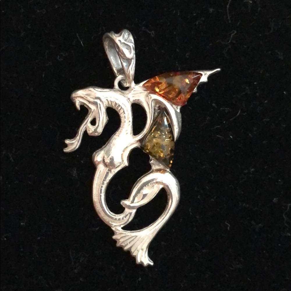 Sterling Silver and amber Dragon Pendant
